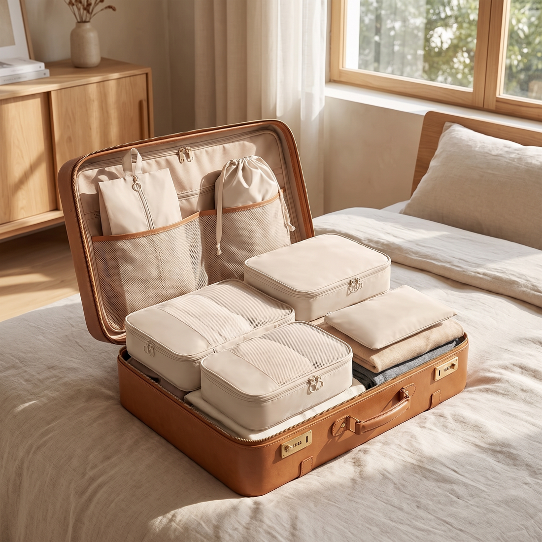 Organiseurs de valise Bohmia rangés dans une valise ouverte