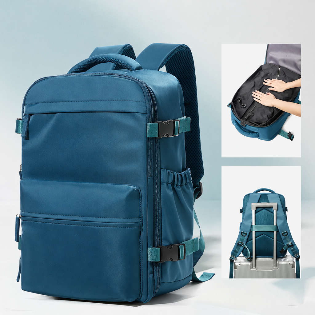 Compression backpack, peacock blue