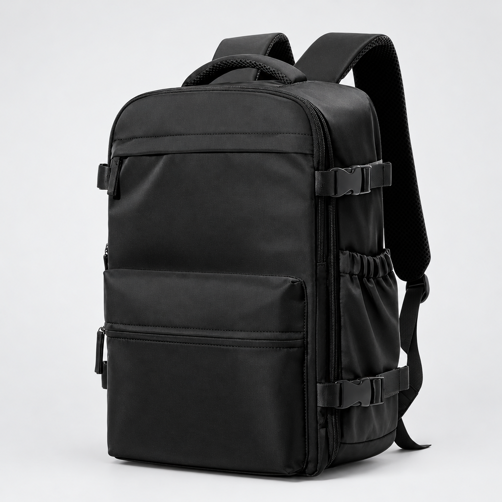 Vacuum compression travel backpack with laptop compartment, black