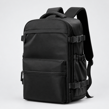 Vacuum compression travel backpack with laptop compartment, black