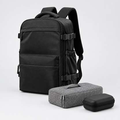 The Carry-On Kit: compression backpack, tech organizer and travel case