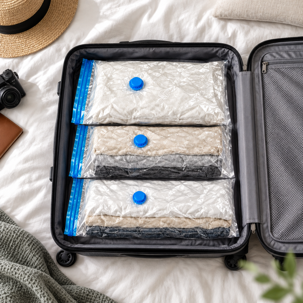 Sachets sous vide rangés dans une valise